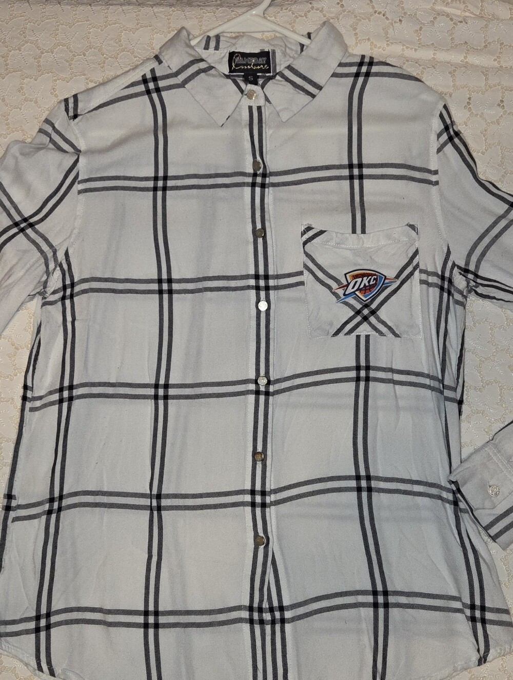 OKC Thunder Gameday Couture Plaid Button-Up Shirt - White with Black